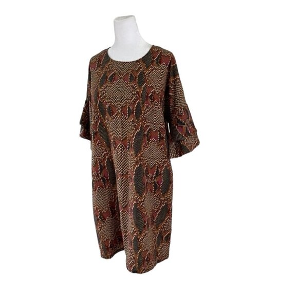 Veronica M Snakeskin Flutter Sleeve Dress Size Large - Picture 2 of 9